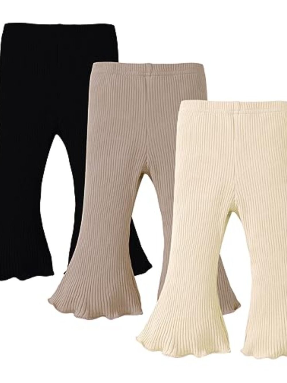 Toddler Girls Flare Pants 3 Pack Ribbed Ruffle Bell Bottoms